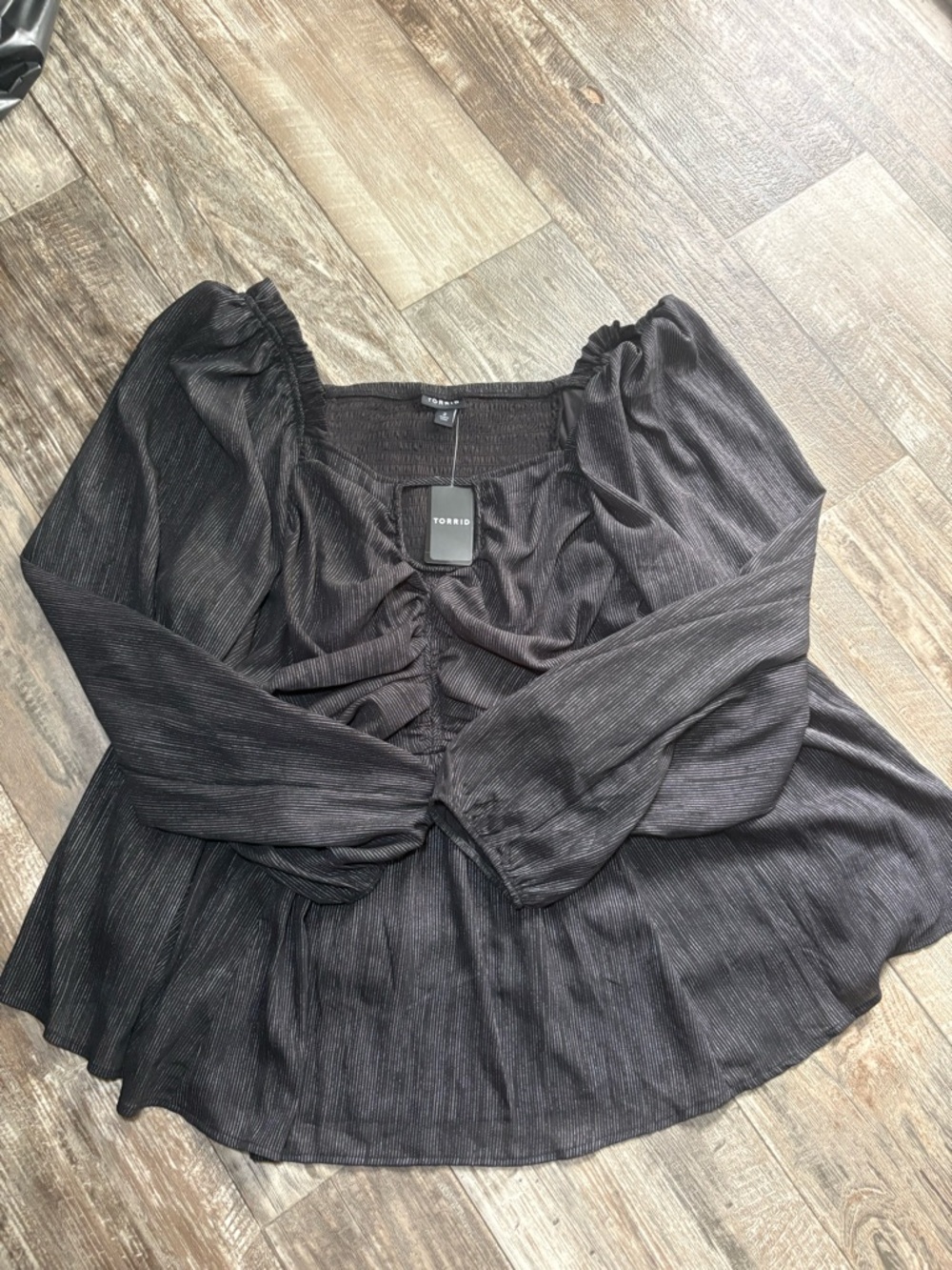 torrid Black Long-Sleeve Square Neck Peplum Blouse